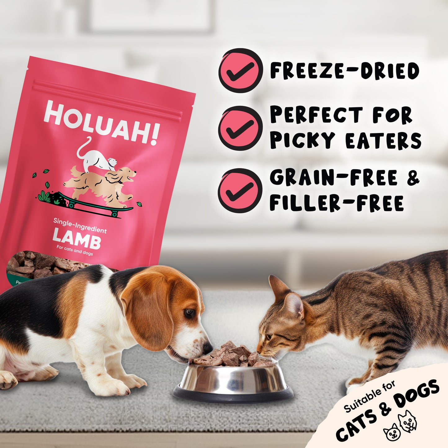 Holuah! Freeze Dried Single Ingredient Treats for Cats & Dogs 70g - 9 Flavours (100% Real Meat)