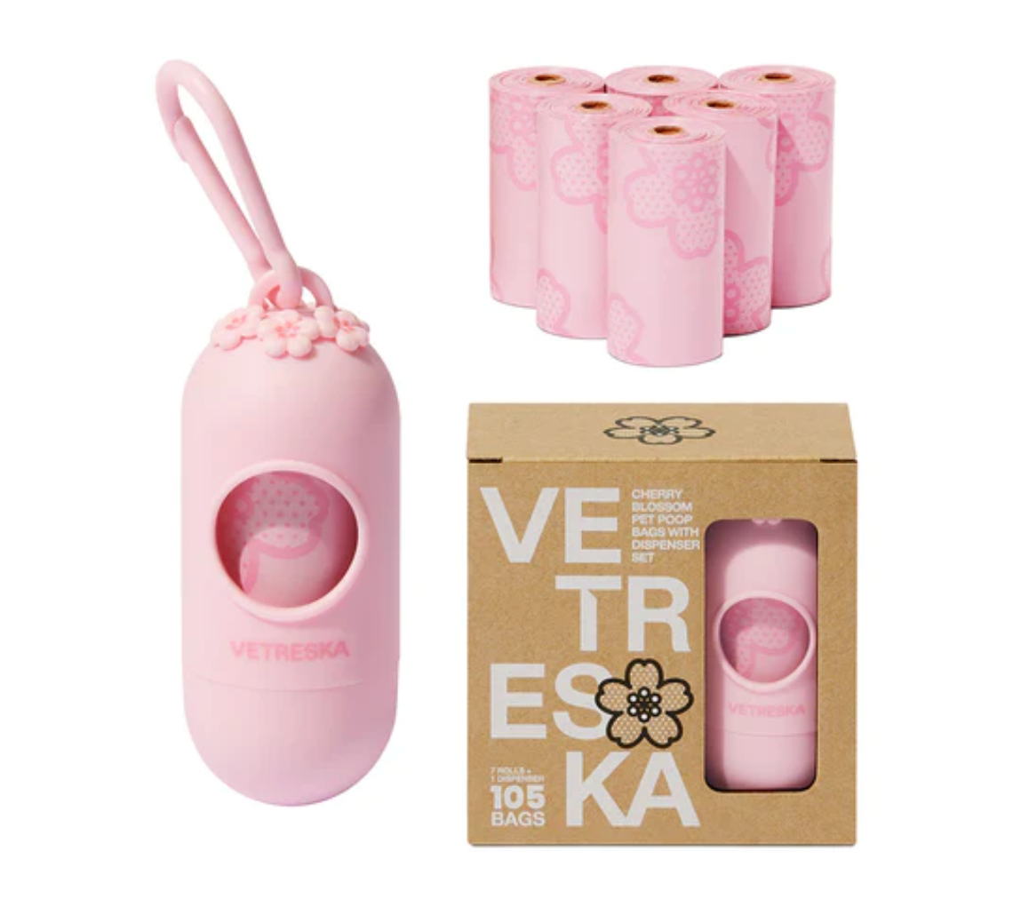 VETRESKA Cherry Blossom Poop Bag Dispenser Set