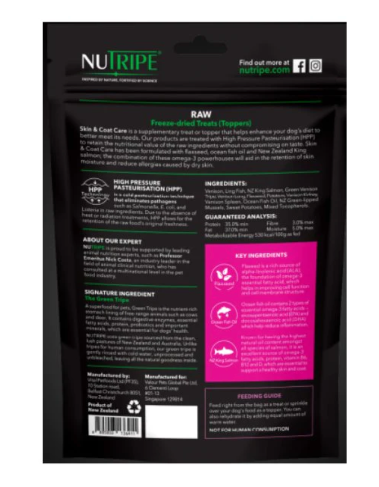 Nutripe Raw Freeze Dried Dog Treats & Toppers (Skin & Coat Care)