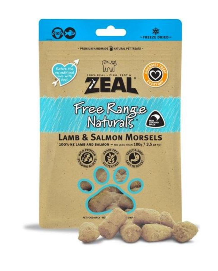 Zeal Free Range Naturals Lamb & Salmon Morsels Dog Treats (100g)