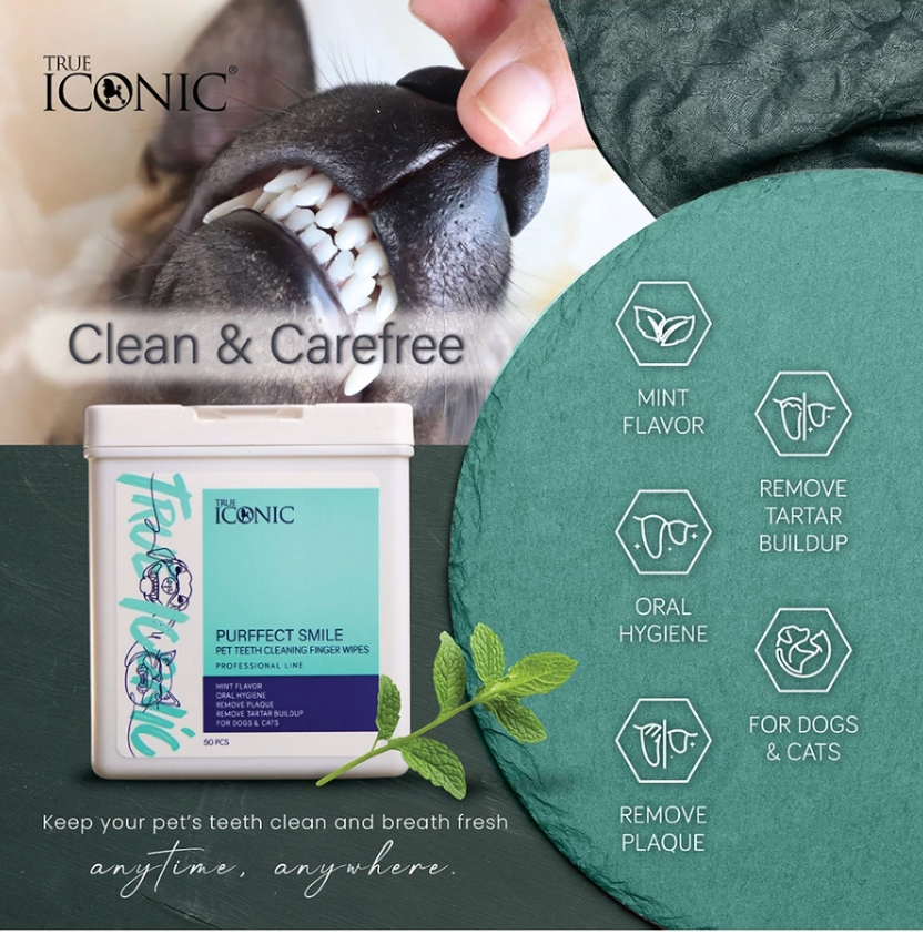 True Iconic Purffect Smile Teeth Cleaning - Oral Care Finger Wipes for Pet | Cats & Dogs 50pcs