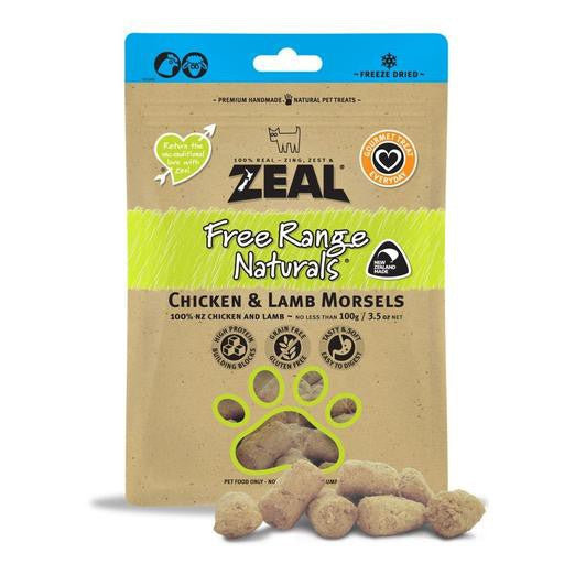 Zeal Free Range Naturals Chicken & Lamb Morsels Dog Treats (100g)