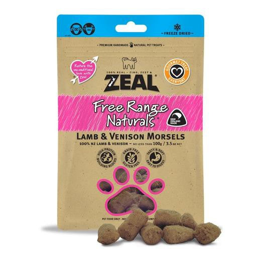 Zeal Free Range Naturals Lamb & Venison Morsels Dog & Cat Treats (100g)