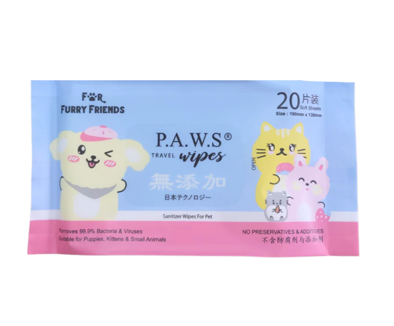 For Furry Friends PET'S ACTIVATED WATER SANITIZER (P.A.W.S) TRAVEL WIPES (20 PCS PER PACKET)