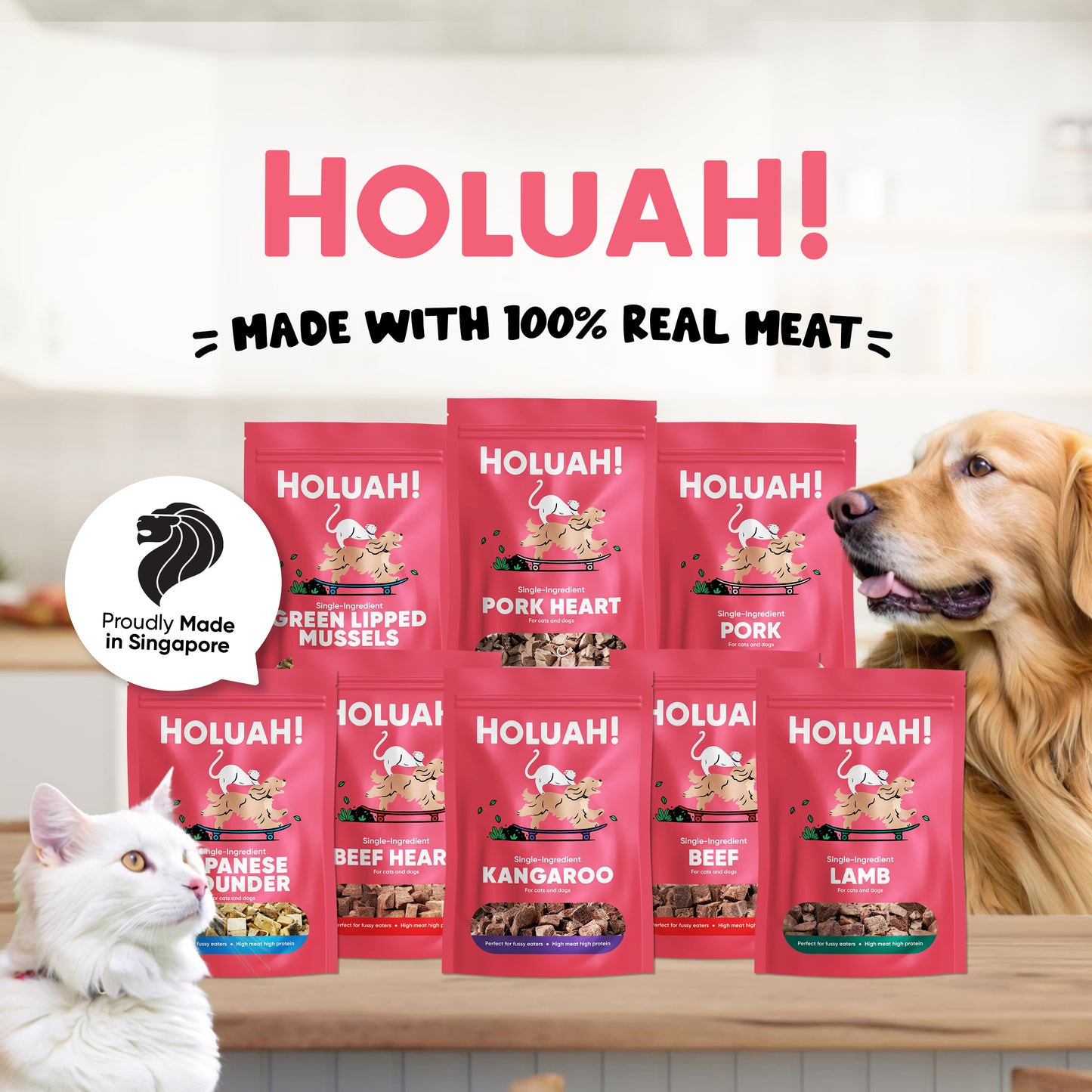 Holuah! Freeze Dried Single Ingredient Treats for Cats & Dogs 70g - 9 Flavours (100% Real Meat)