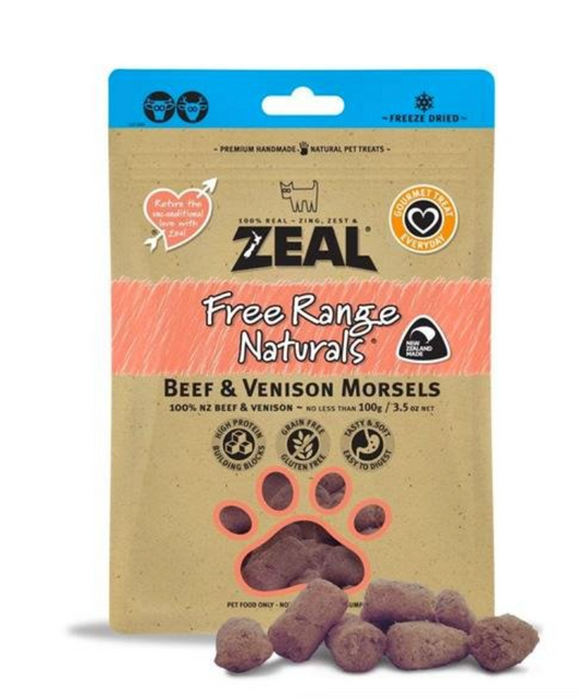 Zeal Free Range Naturals Beef & Venison Morsels Dog Treats (100g)