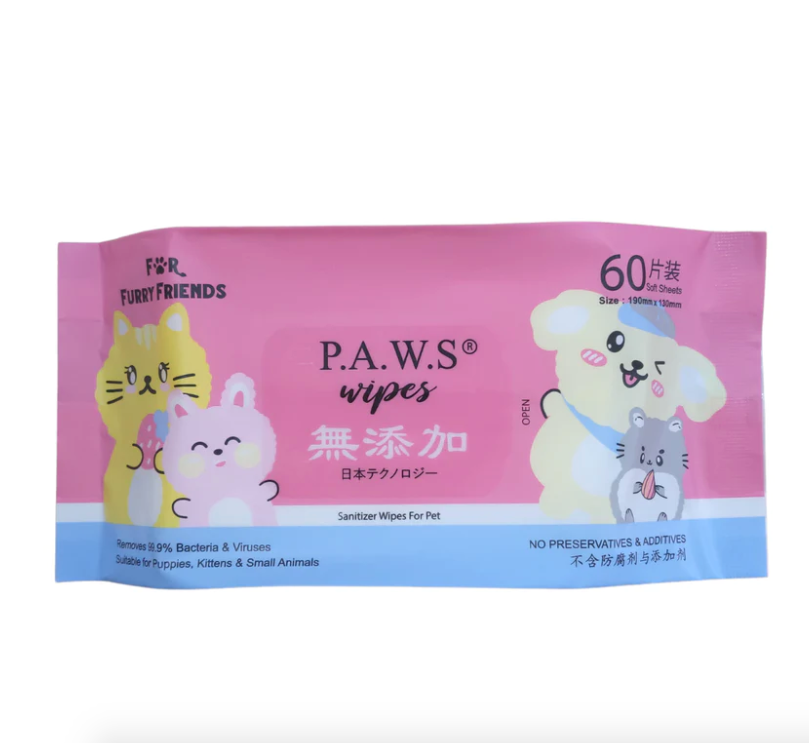 For Furry Friend Pet's Activated Water Sanitizer (P.A.W.S) 60PCS Wipes (NEW VERSION)