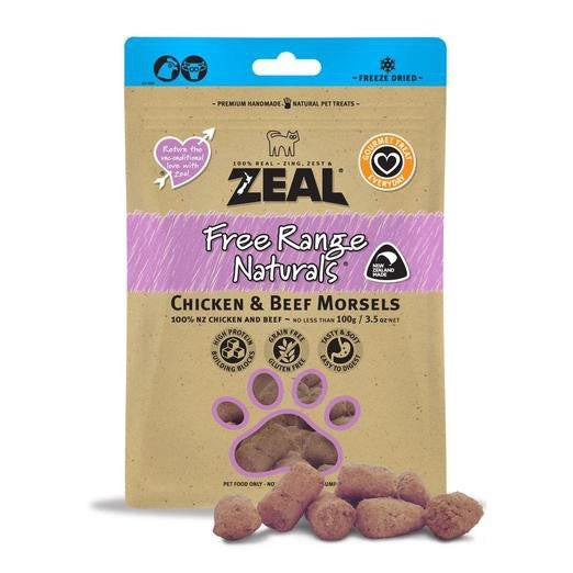 Zeal Free Range Naturals Chicken & Beef Morsels Dog & Cat Treats (100g)